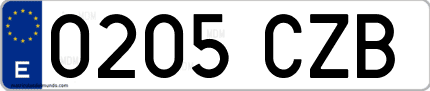 Ejemplo de matrícula de coche ordinaria 0205 CZB