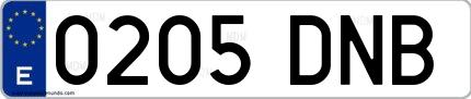 Ejemplo de matrícula española 0205 DNB