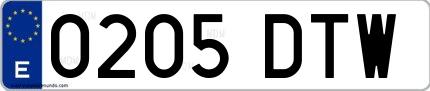 Ejemplo de matrícula española 0205 DTW