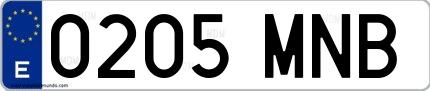 Ejemplo de matrícula española 0205 MNB