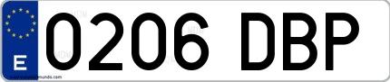 Ejemplo de matrícula española 0206 DBP