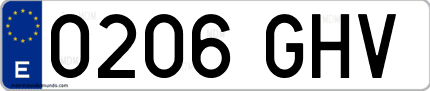Ejemplo de matrícula de coche ordinaria 0206 GHV