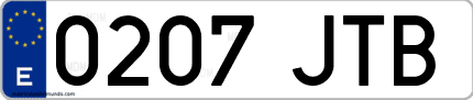 Ejemplo de matrícula de coche ordinaria 0207 JTB