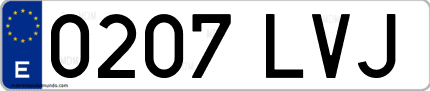 Ejemplo de matrícula de coche ordinaria 0207 LVJ