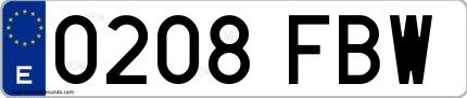 Ejemplo de matrícula española 0208 FBW