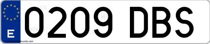 Ejemplo de matrícula española 0209 DBS