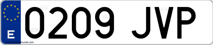 Ejemplo de matrícula de coche ordinaria 0209 JVP