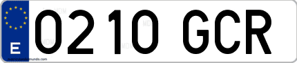 Ejemplo de matrícula de coche ordinaria 0210 GCR