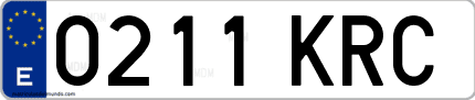 Ejemplo de matrícula de coche ordinaria 0211 KRC