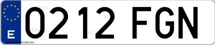 Ejemplo de matrícula española 0212 FGN