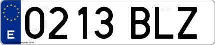 Ejemplo de matrícula española 0213 BLZ