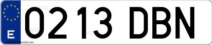 Ejemplo de matrícula española 0213 DBN
