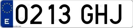 Ejemplo de matrícula española 0213 GHJ
