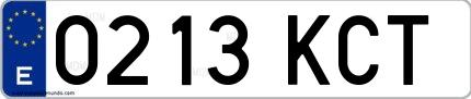 Ejemplo de matrícula española 0213 KCT