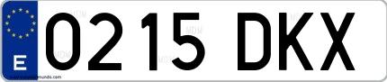 Ejemplo de matrícula española 0215 DKX