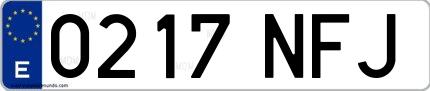 Ejemplo de matrícula española 0217 NFJ