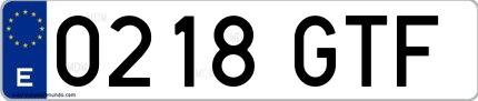 Ejemplo de matrícula española 0218 GTF