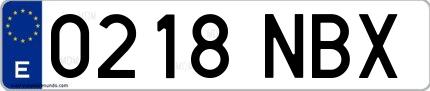 Ejemplo de matrícula española 0218 NBX
