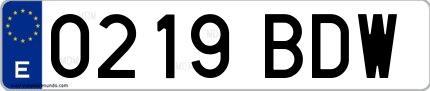 Ejemplo de matrícula española 0219 BDW