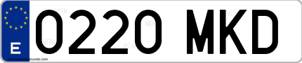Ejemplo de matrícula de coche ordinaria 0220 MKD