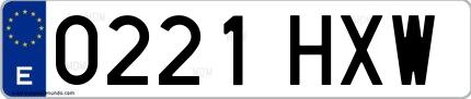 Ejemplo de matrícula española 0221 HXW
