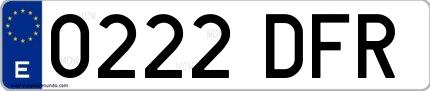 Ejemplo de matrícula de coche ordinaria 0222 DFR