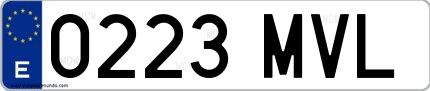 Ejemplo de matrícula española 0223 MVL