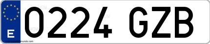 Ejemplo de matrícula española 0224 GZB