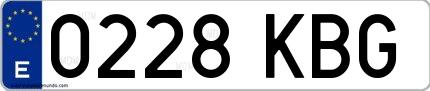 Ejemplo de matrícula española 0228 KBG