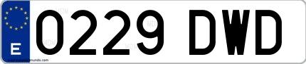 Ejemplo de matrícula española 0229 DWD