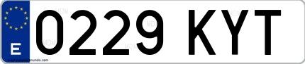 Ejemplo de matrícula española 0229 KYT
