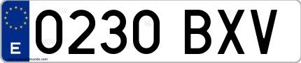 Ejemplo de matrícula española 0230 BXV