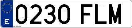 Ejemplo de matrícula española 0230 FLM
