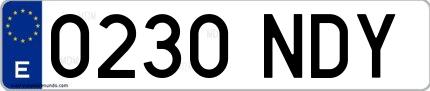 Ejemplo de matrícula española 0230 NDY
