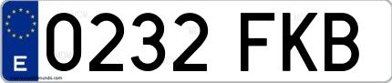 Ejemplo de matrícula española 0232 FKB