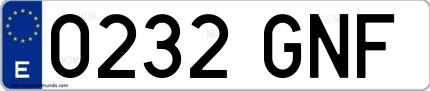 Ejemplo de matrícula de coche ordinaria 0232 GNF