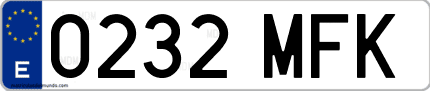 Ejemplo de matrícula de coche ordinaria 0232 MFK