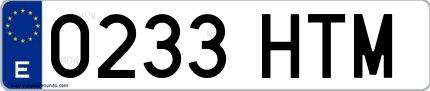 Ejemplo de matrícula de coche ordinaria 0233 HTM