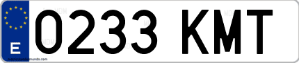 Ejemplo de matrícula de coche ordinaria 0233 KMT