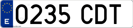 Ejemplo de matrícula de coche ordinaria 0235 CDT