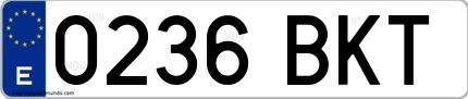 Ejemplo de matrícula de coche ordinaria 0236 BKT