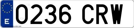 Ejemplo de matrícula de coche ordinaria 0236 CRW