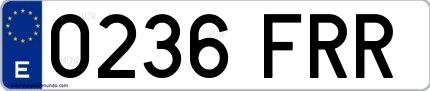 Ejemplo de matrícula española 0236 FRR