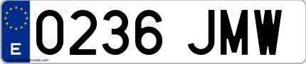 Ejemplo de matrícula española 0236 JMW