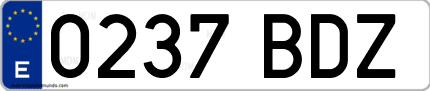Ejemplo de matrícula de coche ordinaria 0237 BDZ