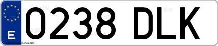 Ejemplo de matrícula española 0238 DLK