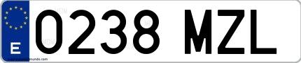 Ejemplo de matrícula española 0238 MZL
