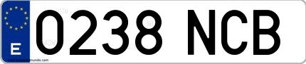 Ejemplo de matrícula española 0238 NCB