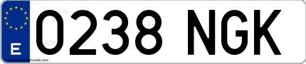 Ejemplo de matrícula española 0238 NGK