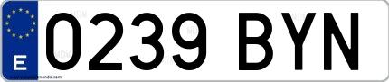 Ejemplo de matrícula española 0239 BYN